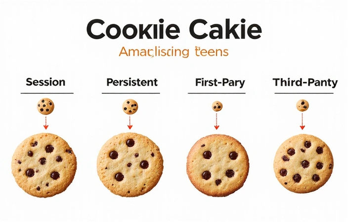 Illustration of different types of cookies on a website
